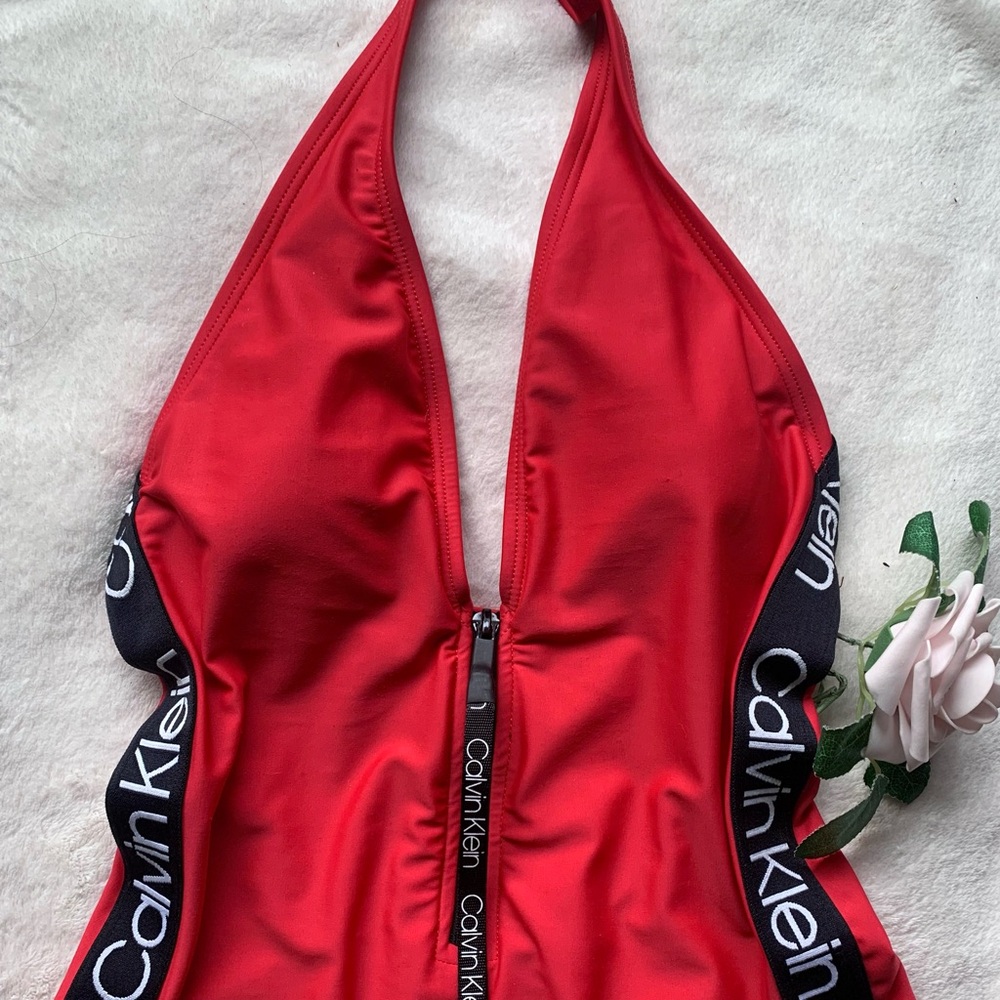Calvin Klein Zippered Logo One-Piece Swimsuit